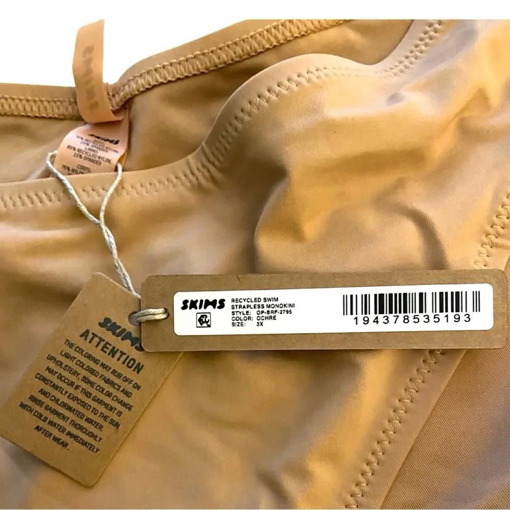 Skims Monokini Swimsuit 3X One Piece Convertible Strapless Ochre Tan Bandeau Top